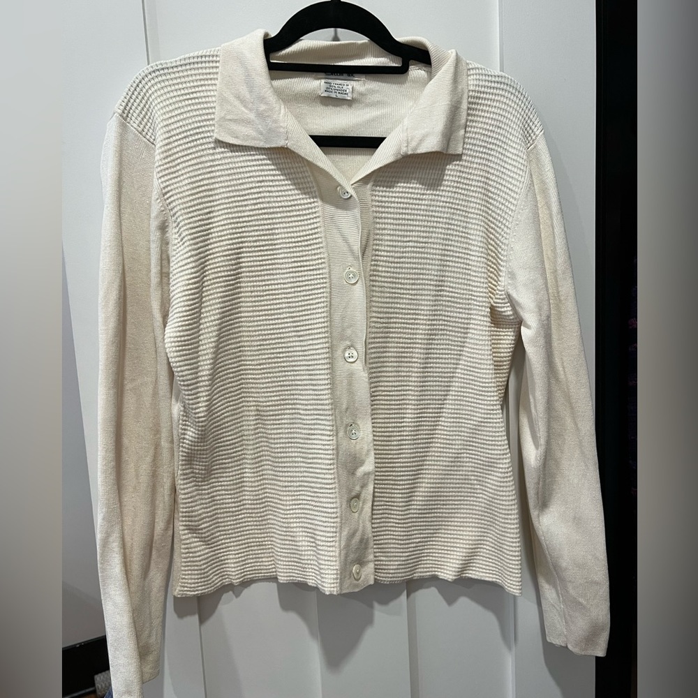 Cream silk ribbed cardigan